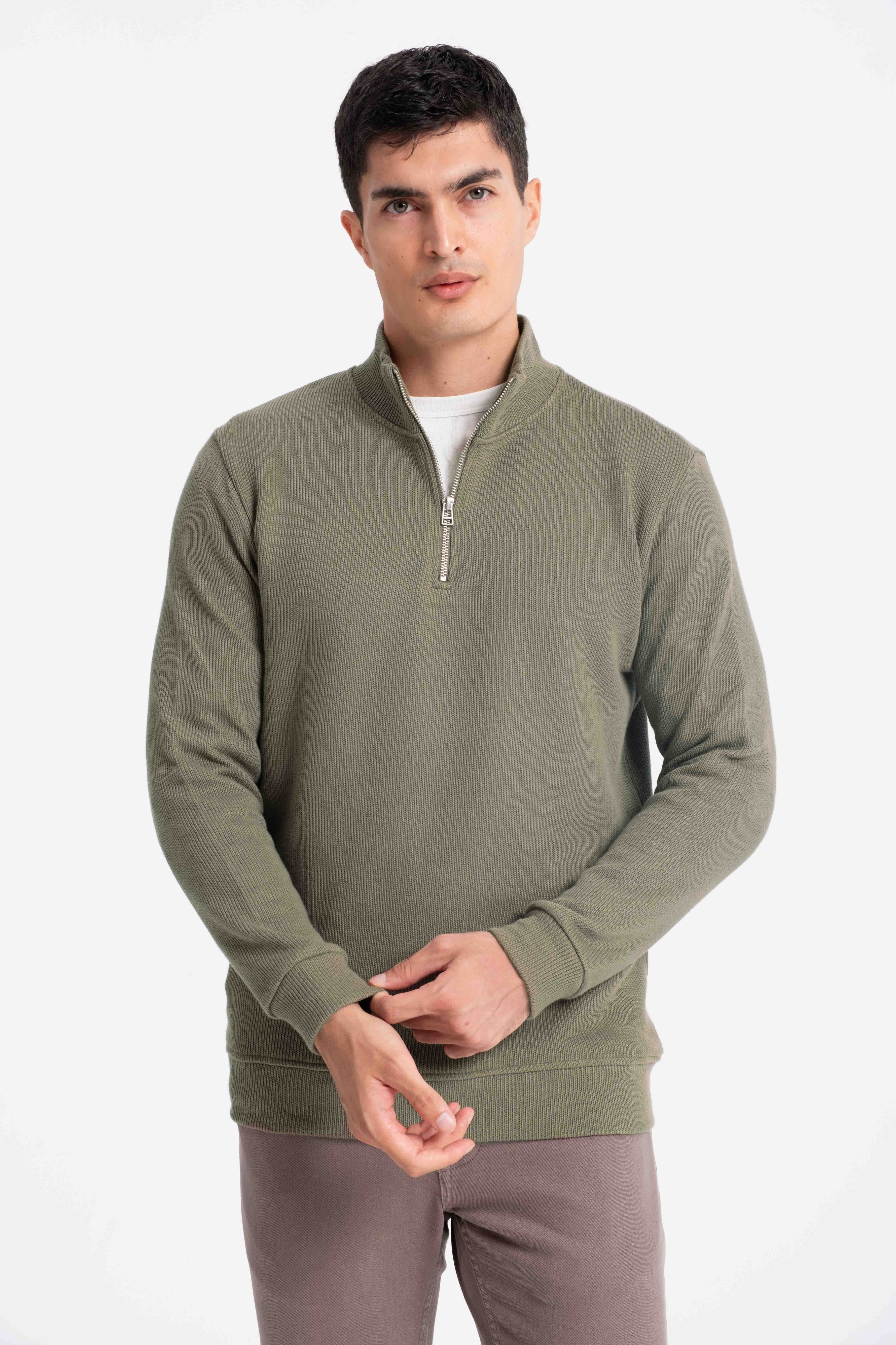 9551 JS DİK YAKA GİPELİ SELANİK SWEAT -R - Color: HAKİ