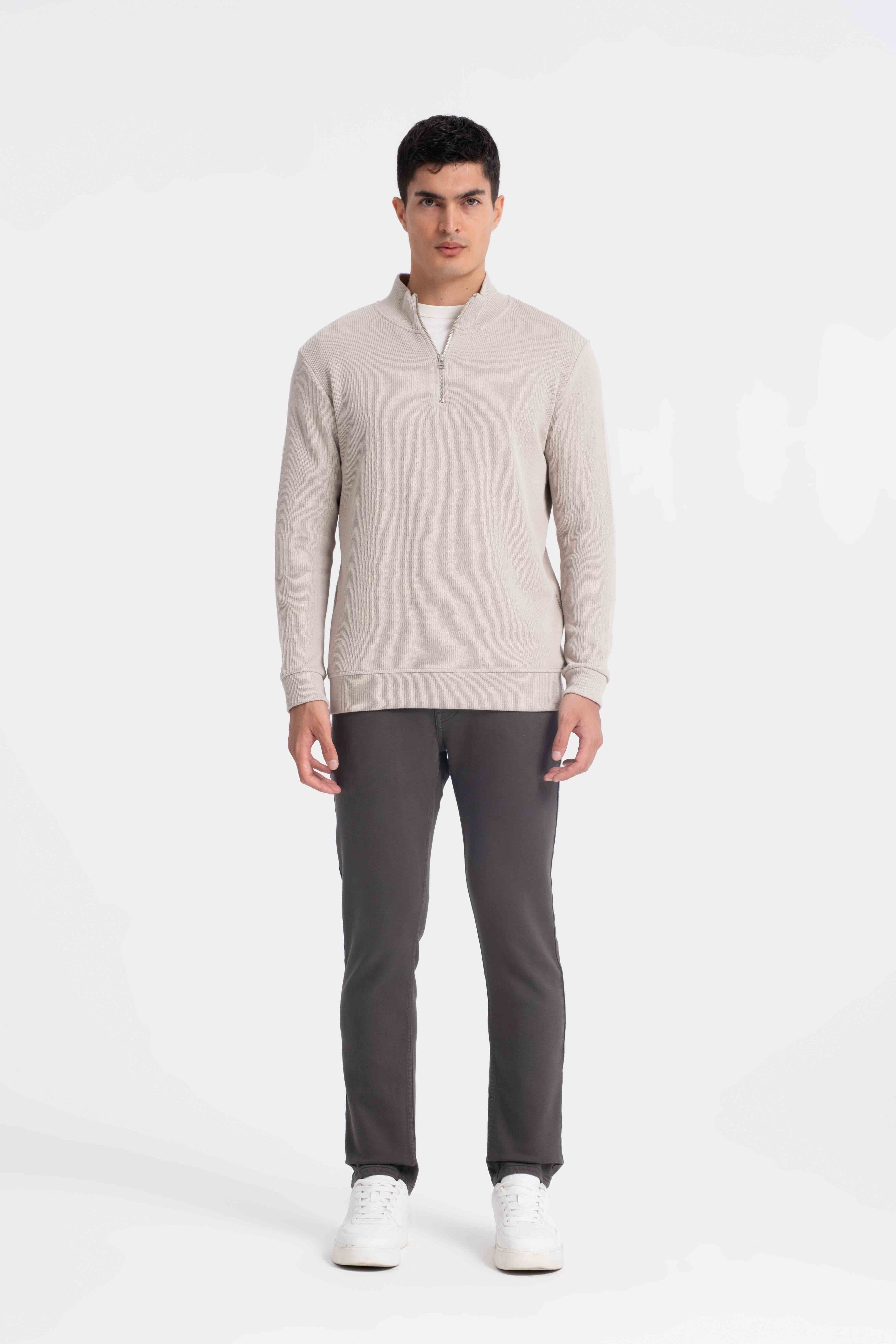 9551 JS DİK YAKA GİPELİ SELANİK SWEAT -R - Color: TAŞ