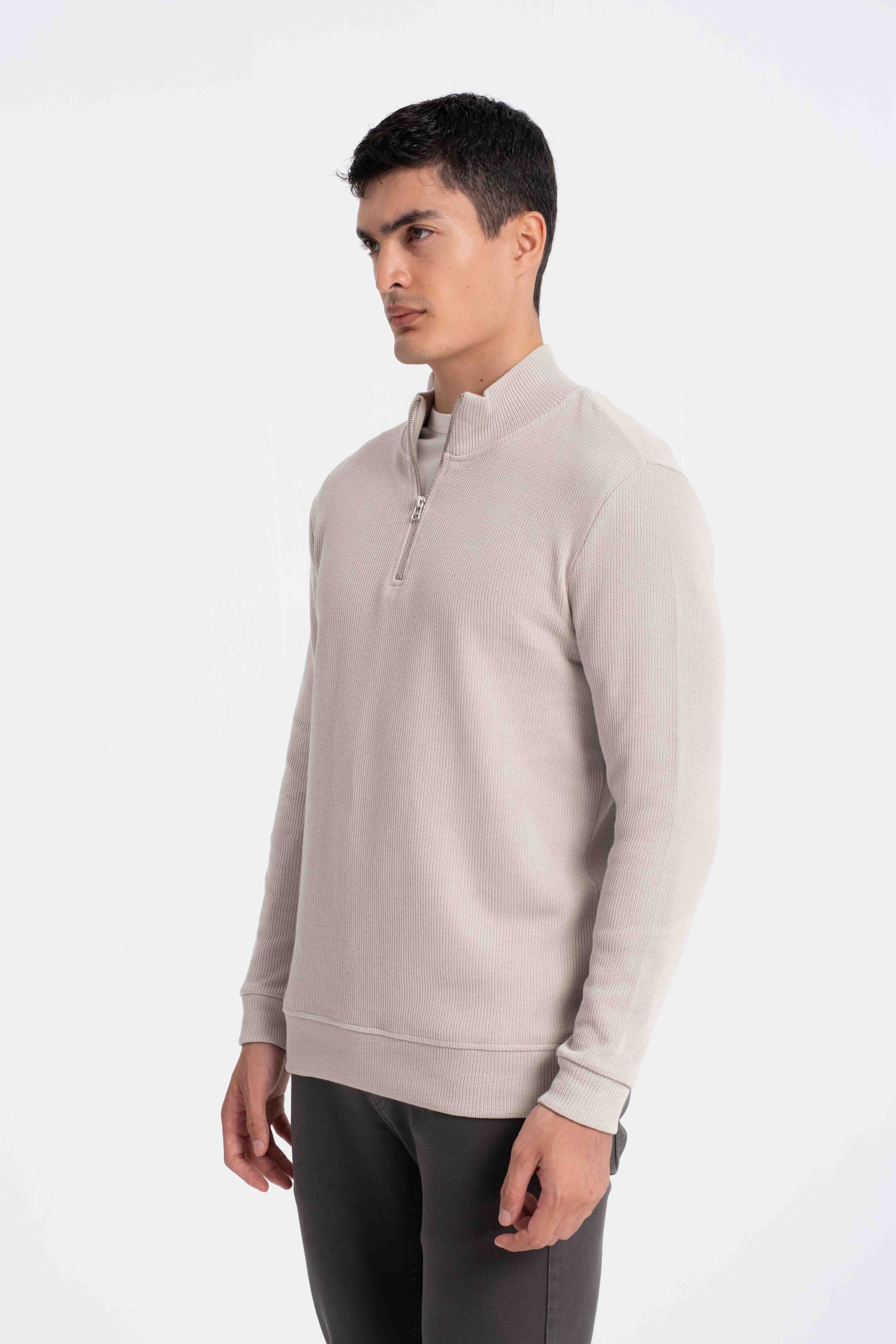9551 JS DİK YAKA GİPELİ SELANİK SWEAT -R - Color: TAŞ