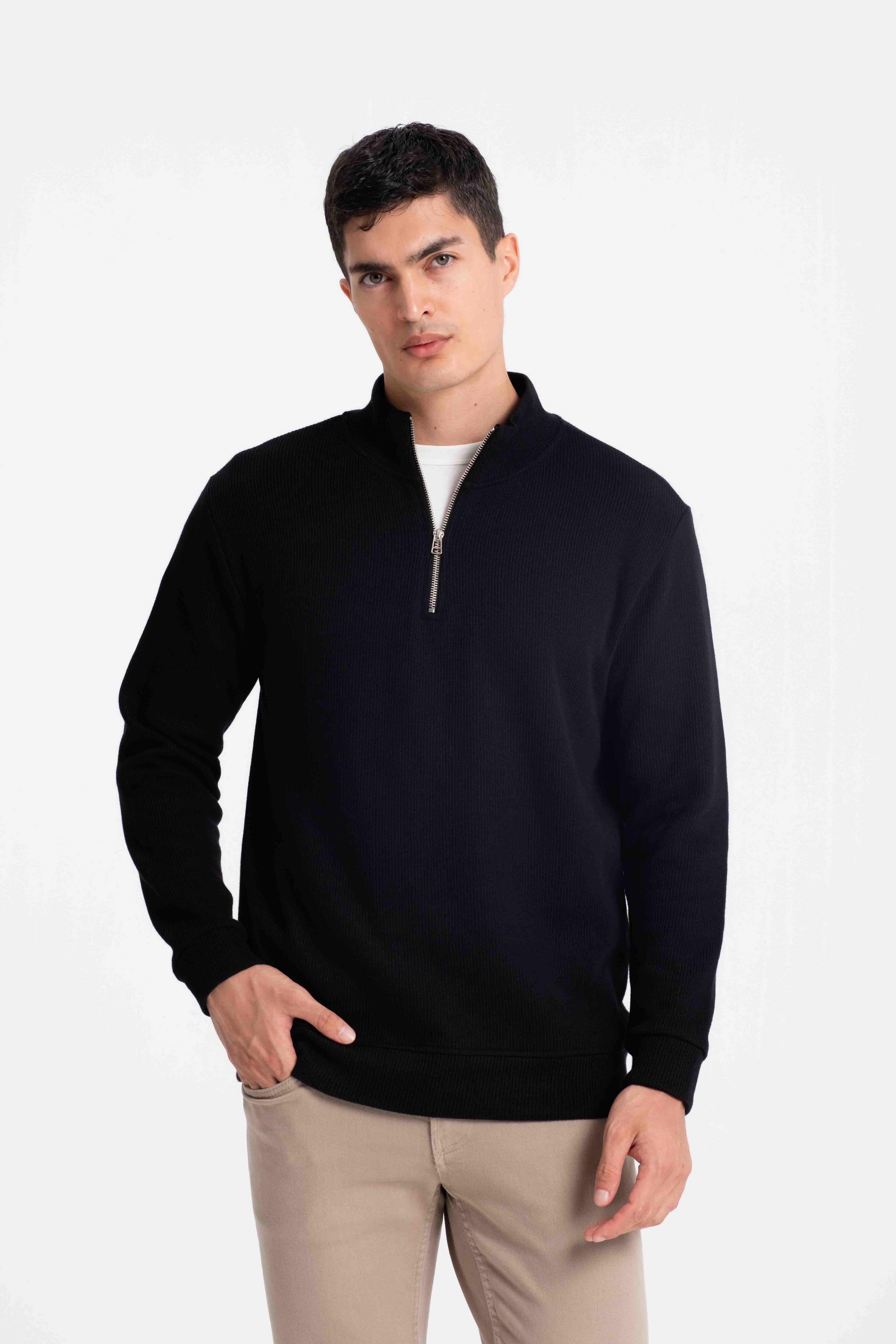 9551 JS DİK YAKA GİPELİ SELANİK SWEAT -R - Color: SİYAH
