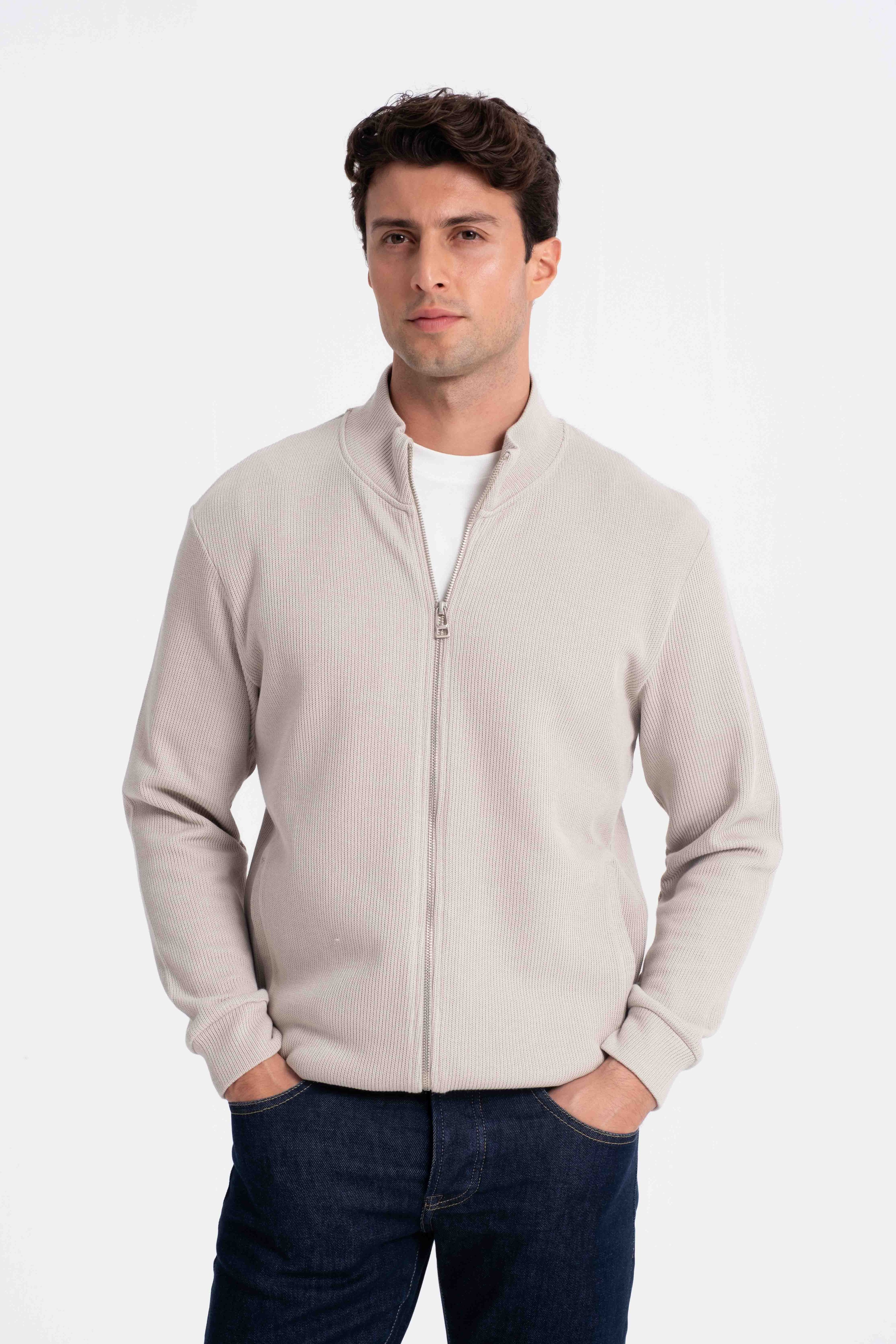 9552 JS DİK YAKA GİPELİ SELANİK HIRKA -R - Color: TAŞ