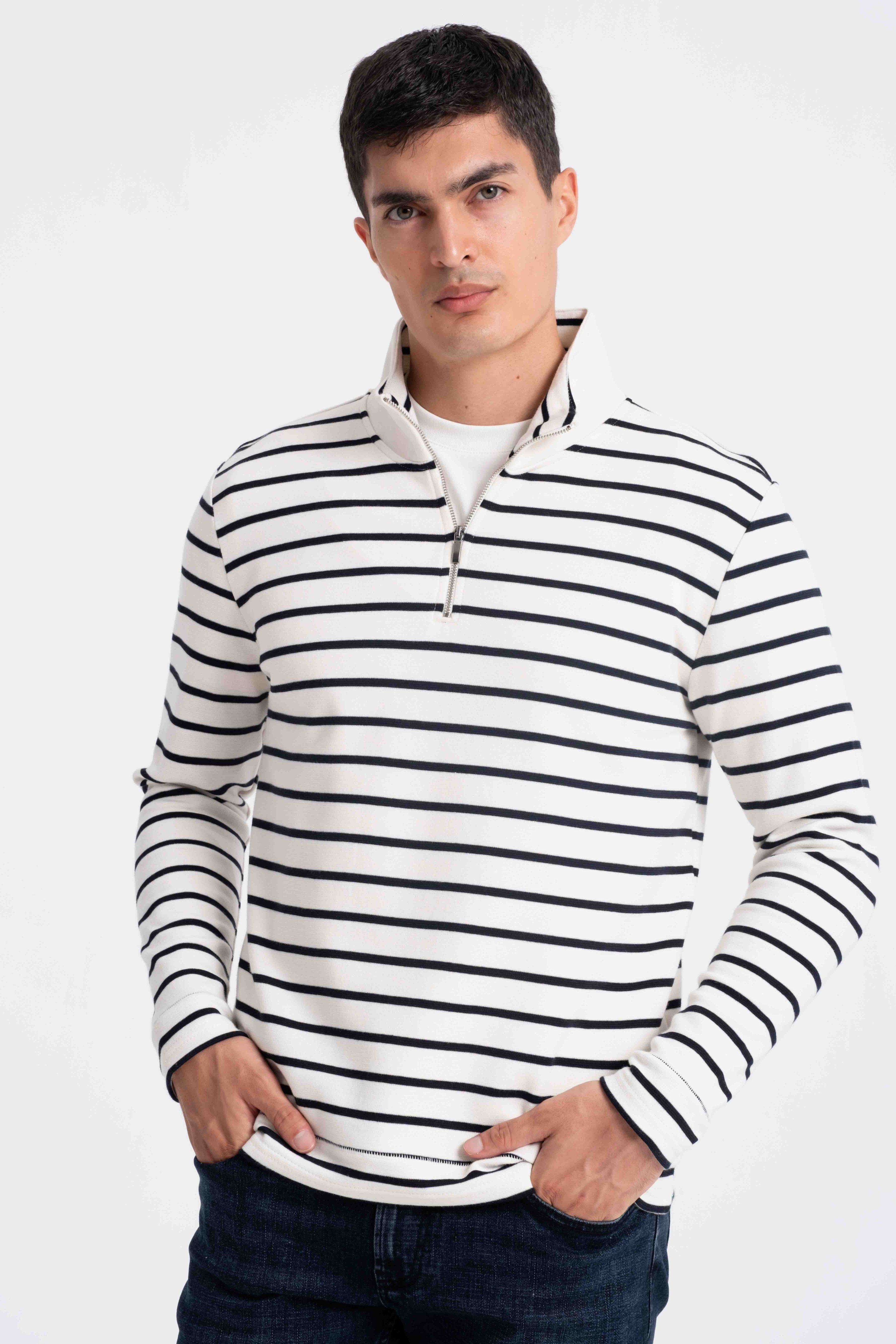 9558 JS DİK YAKA FERMUARLI RİNGEL SWEAT -R - Color: LACİVERT