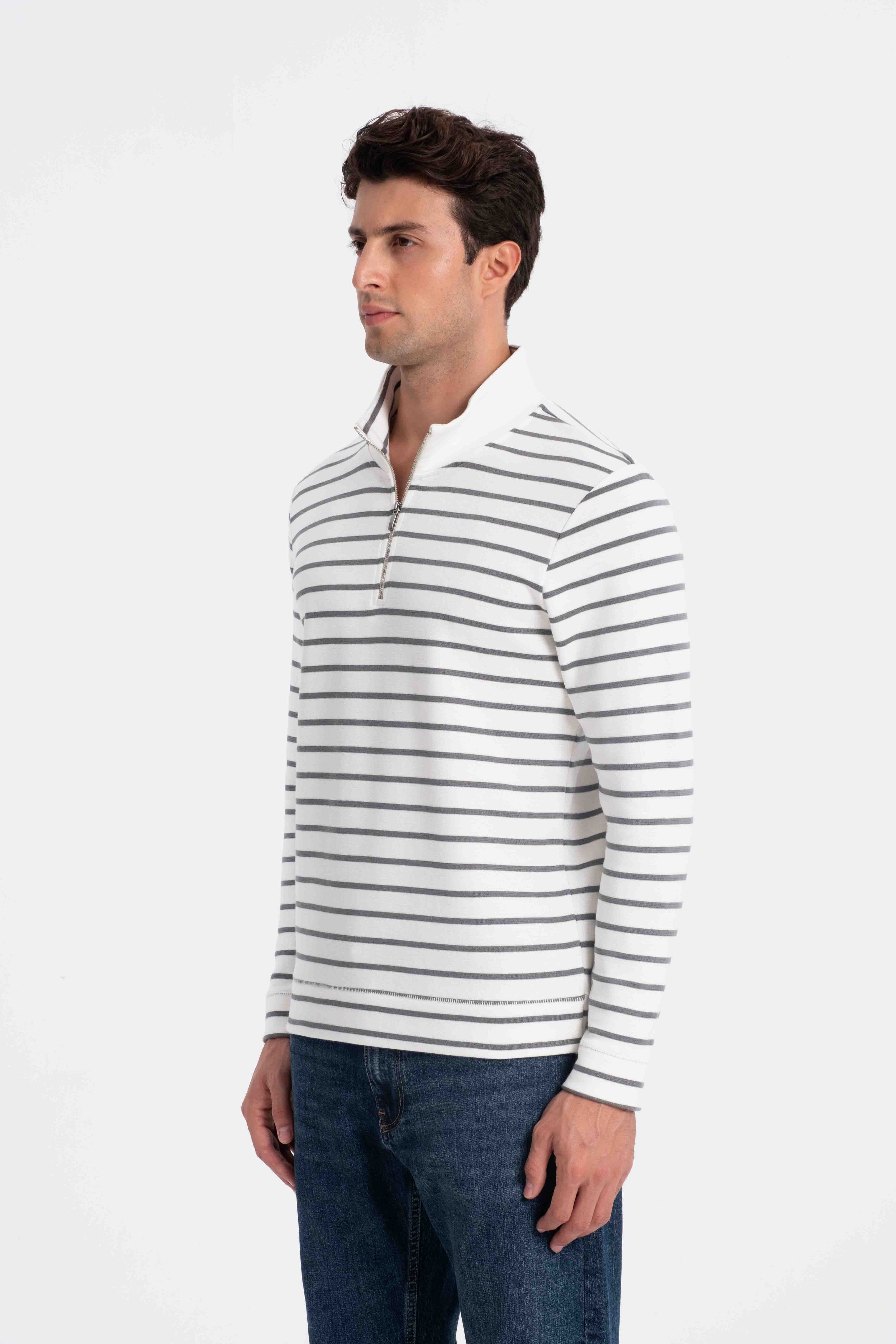 9558 JS DİK YAKA FERMUARLI RİNGEL SWEAT -R - Color: A.HAKI
