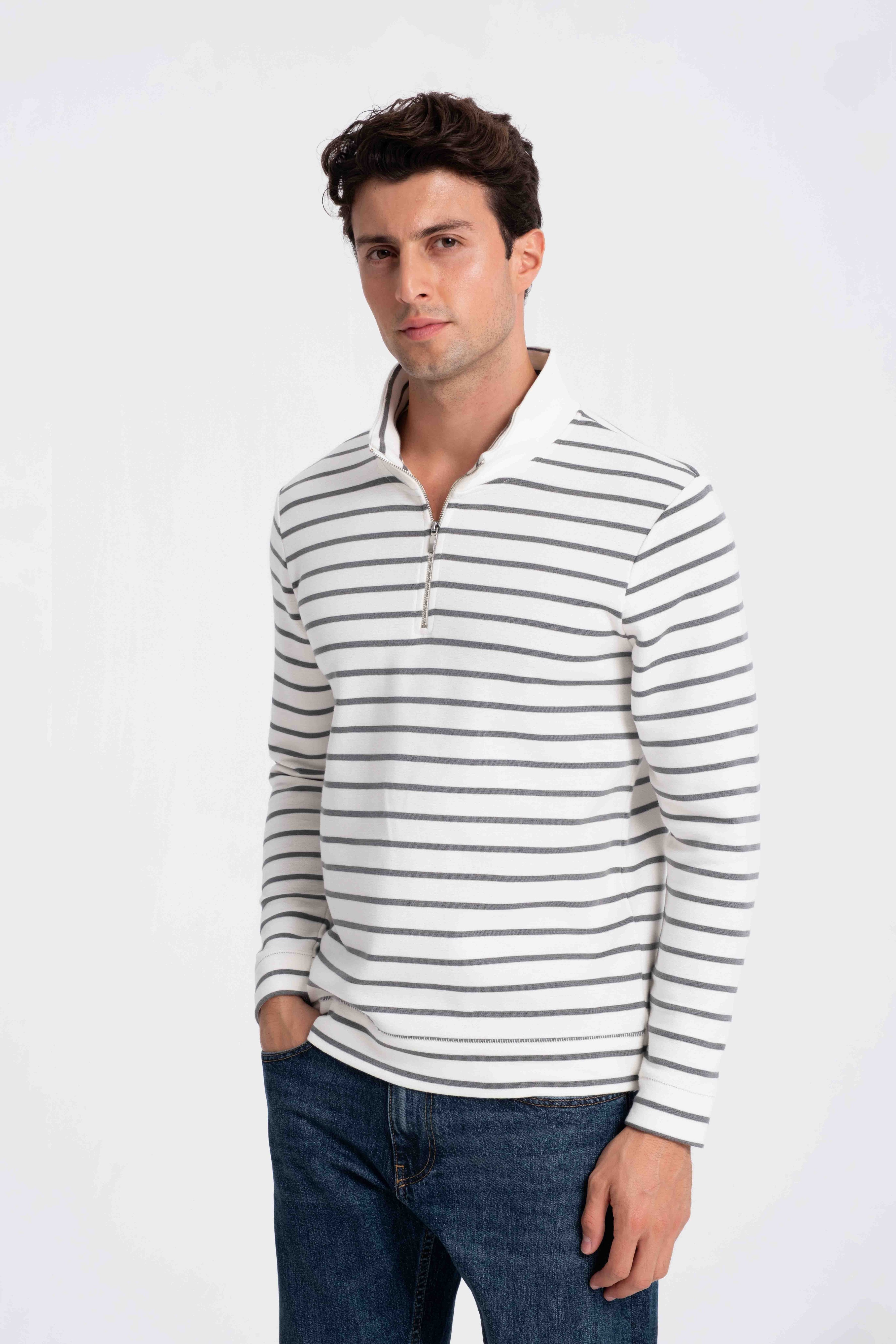 9558 JS DİK YAKA FERMUARLI RİNGEL SWEAT -R - Color: A.HAKI