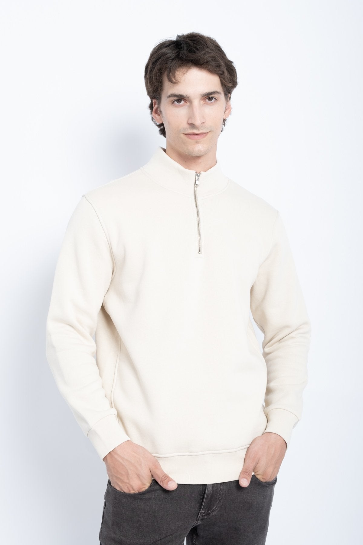 9509 JS DİK YAKA 3 İPLİK METAL FERMUAR -R - Color: KREM