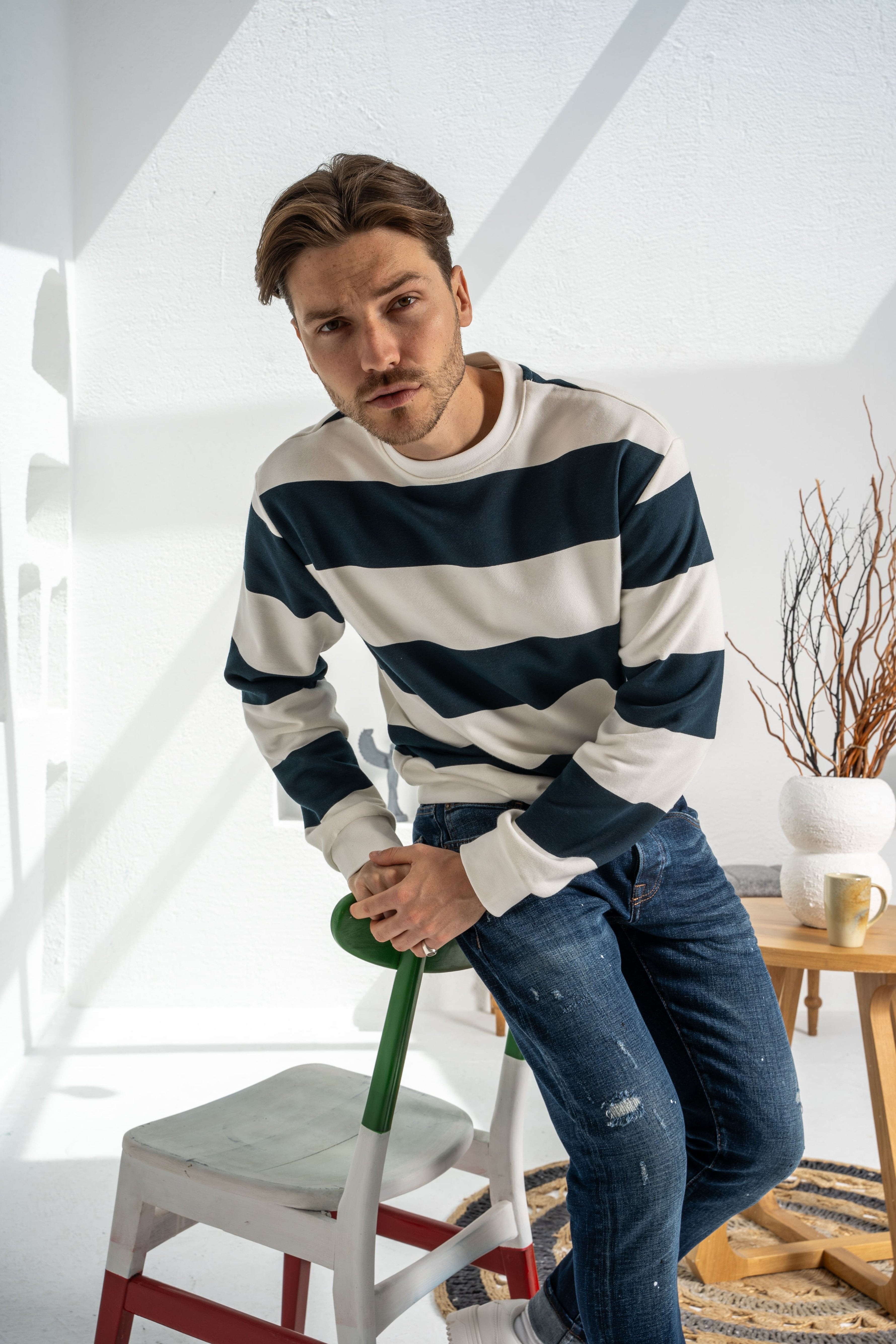 9536 JS 0 YAKA RİNGEL BASKI SWEAT -R - Color: INDIGO