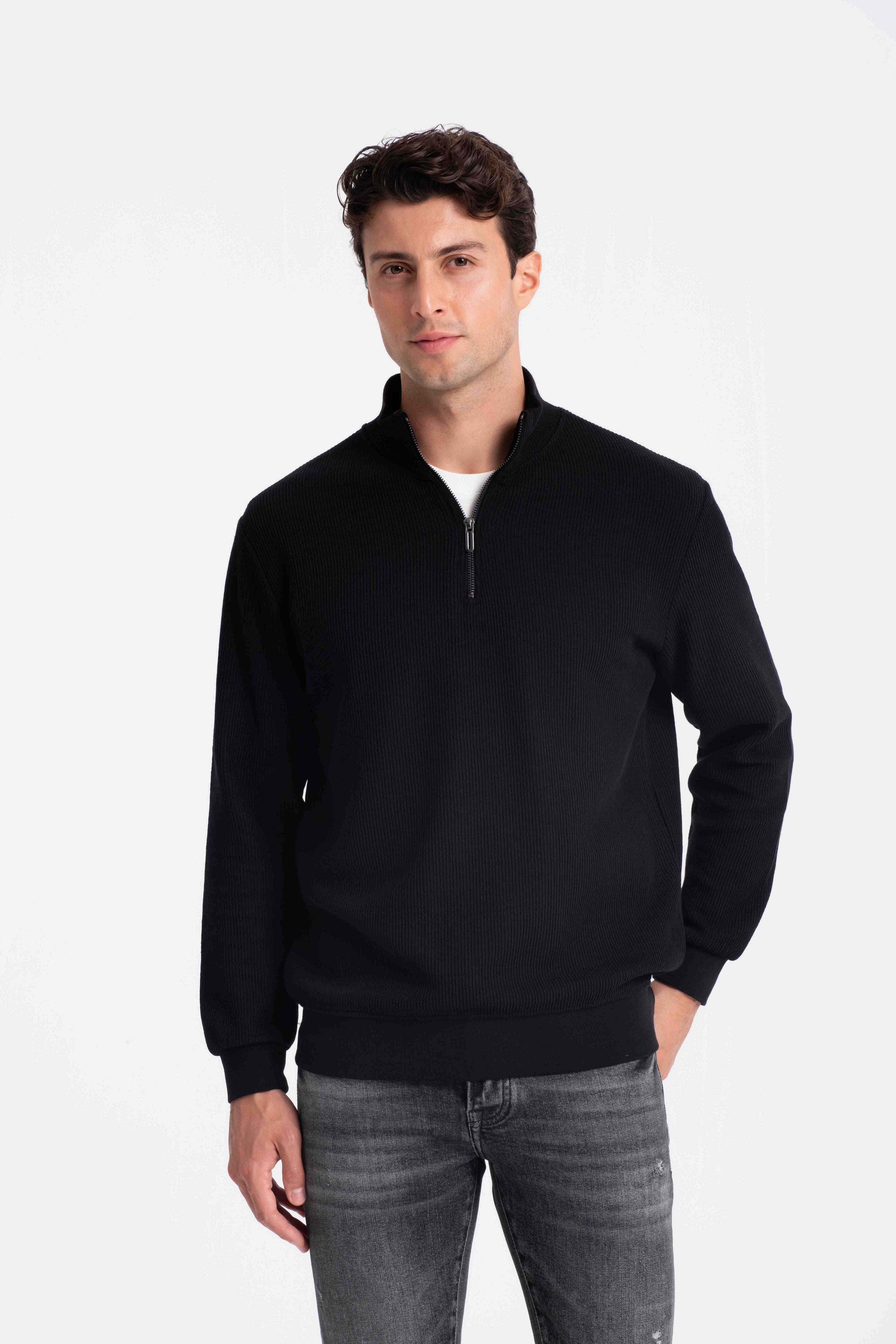 9517 JS DİK YAKA RP SELANİK SWEAT -R - Color: SİYAH