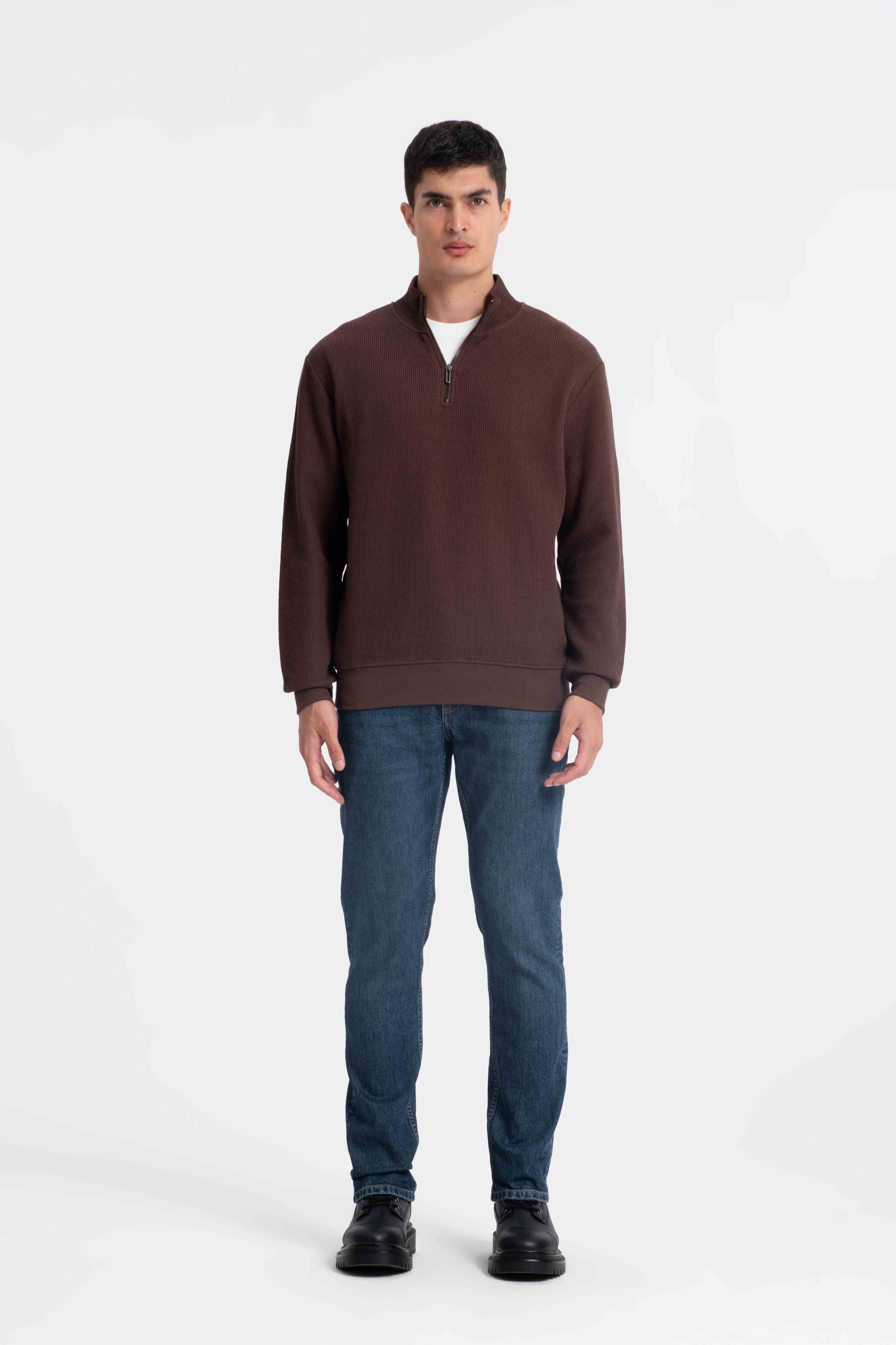 9517 JS DİK YAKA RP SELANİK SWEAT -R - Color: KAHVE