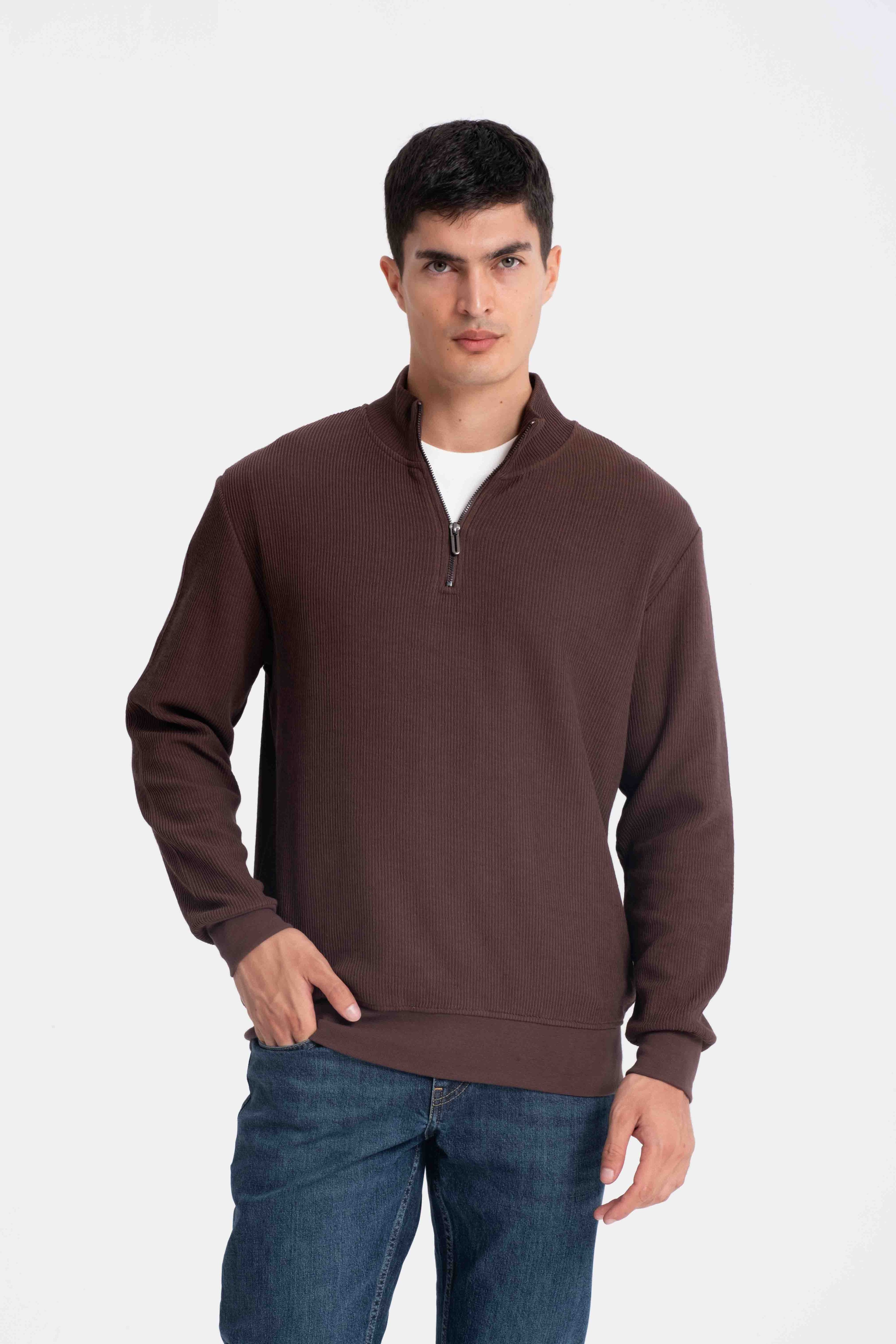 9517 JS DİK YAKA RP SELANİK SWEAT -R - Color: KAHVE