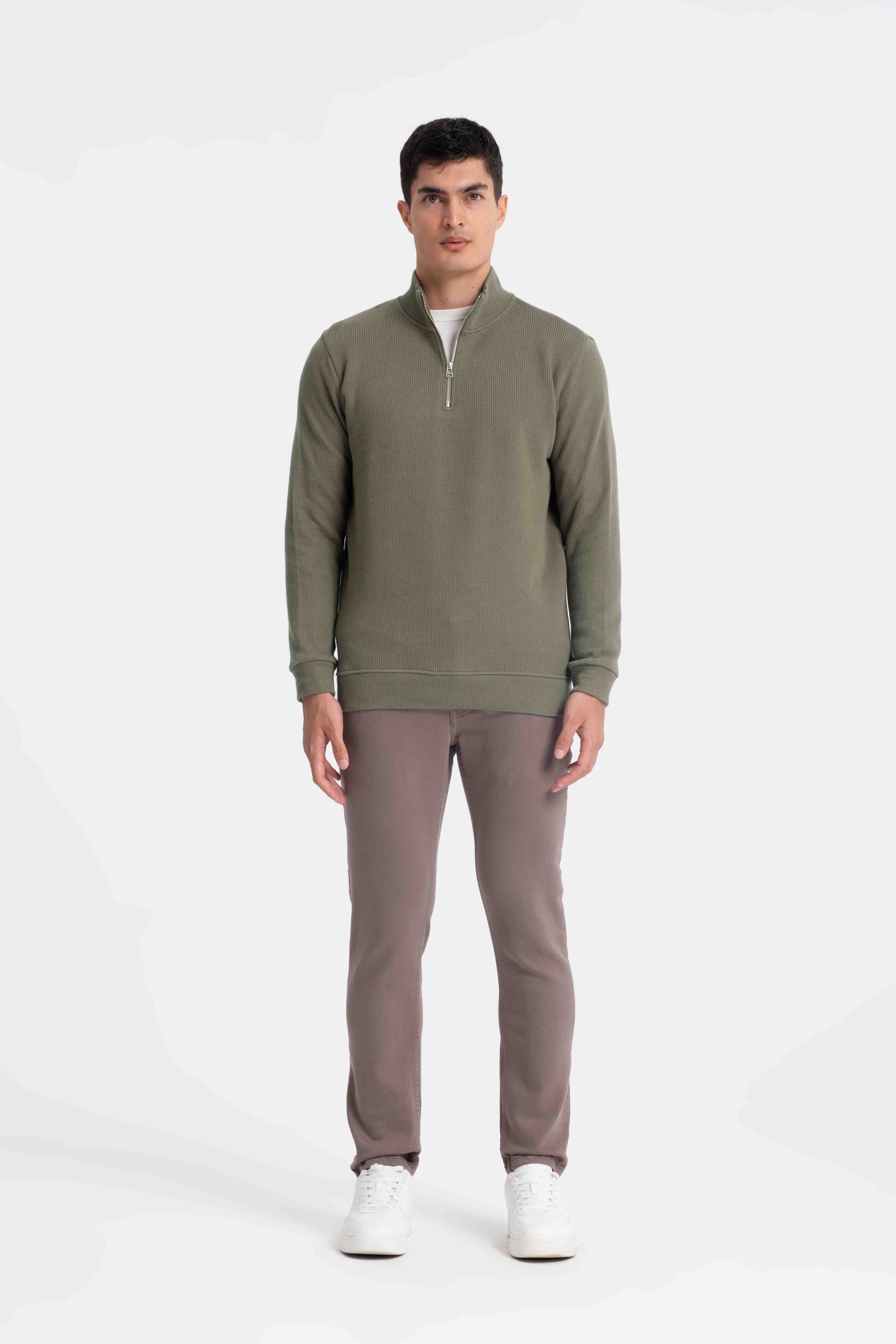 9551 JS DİK YAKA GİPELİ SELANİK SWEAT -R - Color: HAKİ