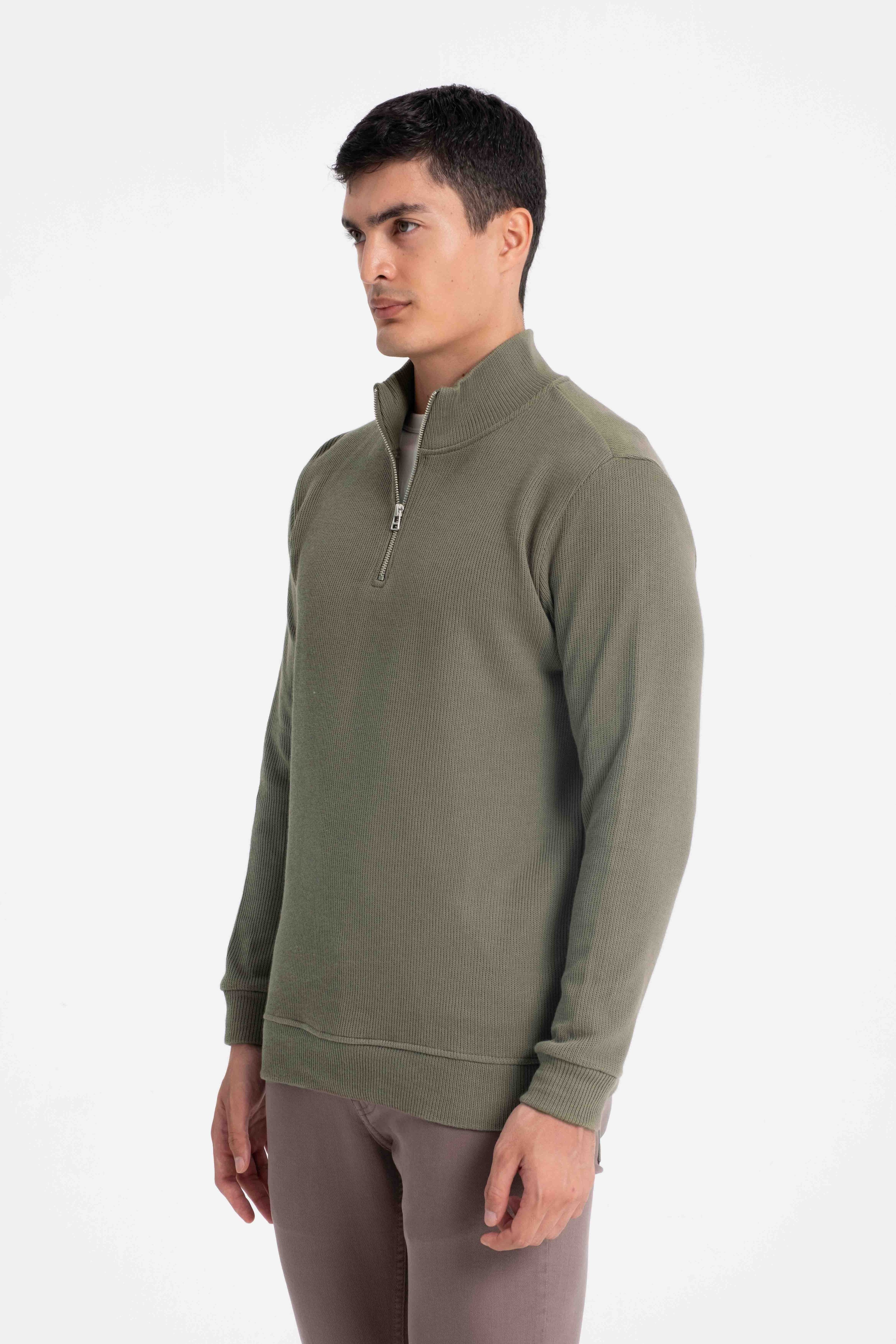 9551 JS DİK YAKA GİPELİ SELANİK SWEAT -R - Color: HAKİ