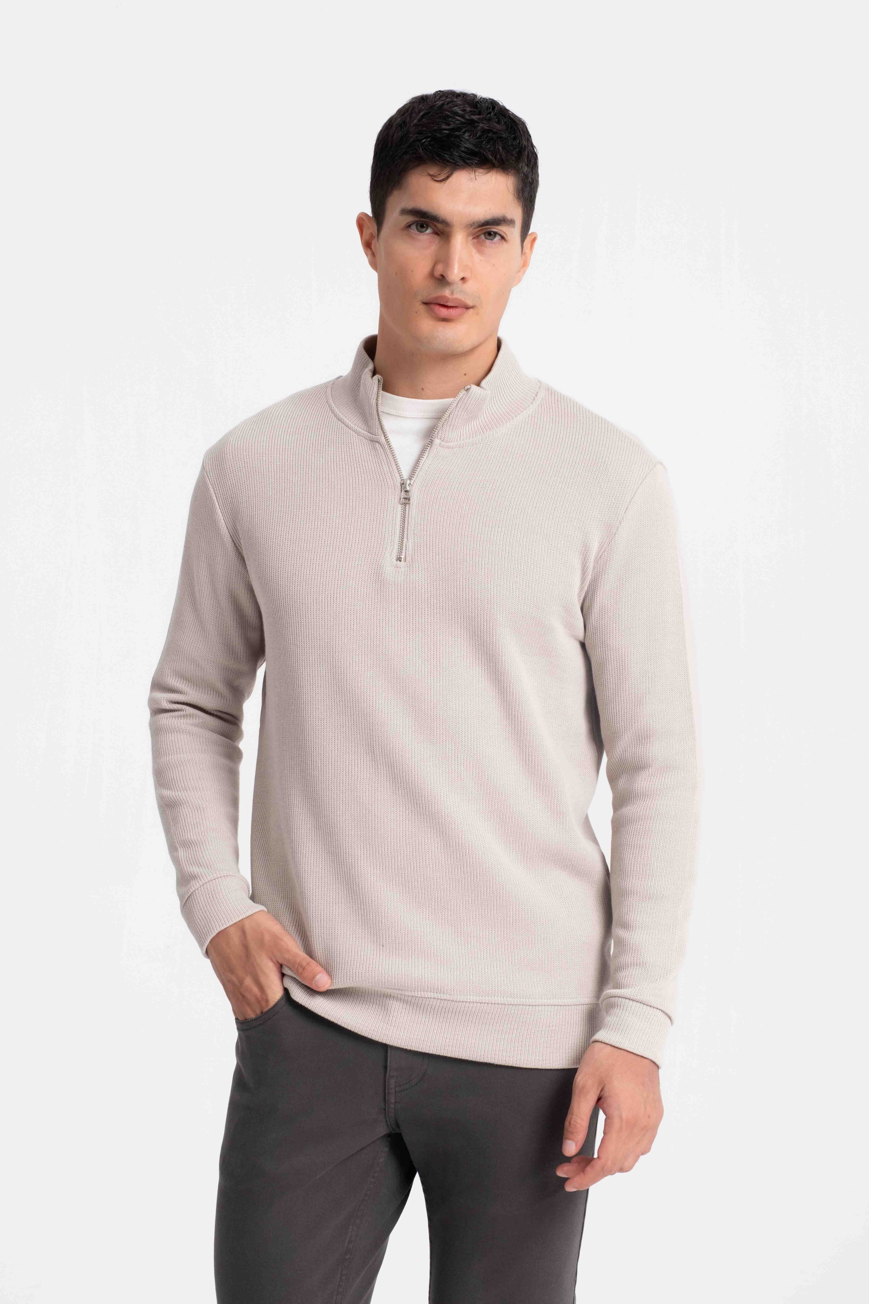 9551 JS DİK YAKA GİPELİ SELANİK SWEAT -R - Color: TAŞ