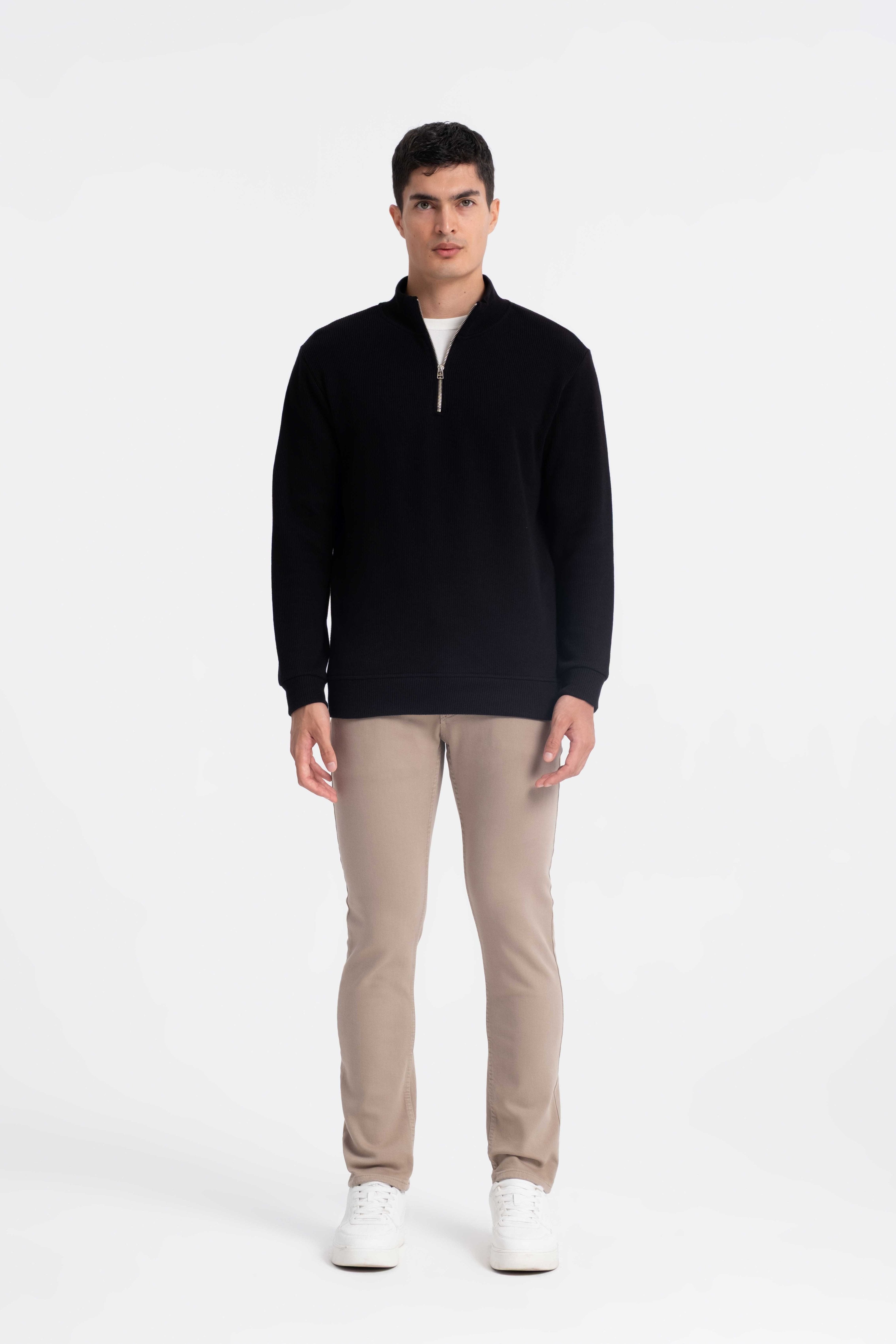 9551 JS DİK YAKA GİPELİ SELANİK SWEAT -R - Color: SİYAH