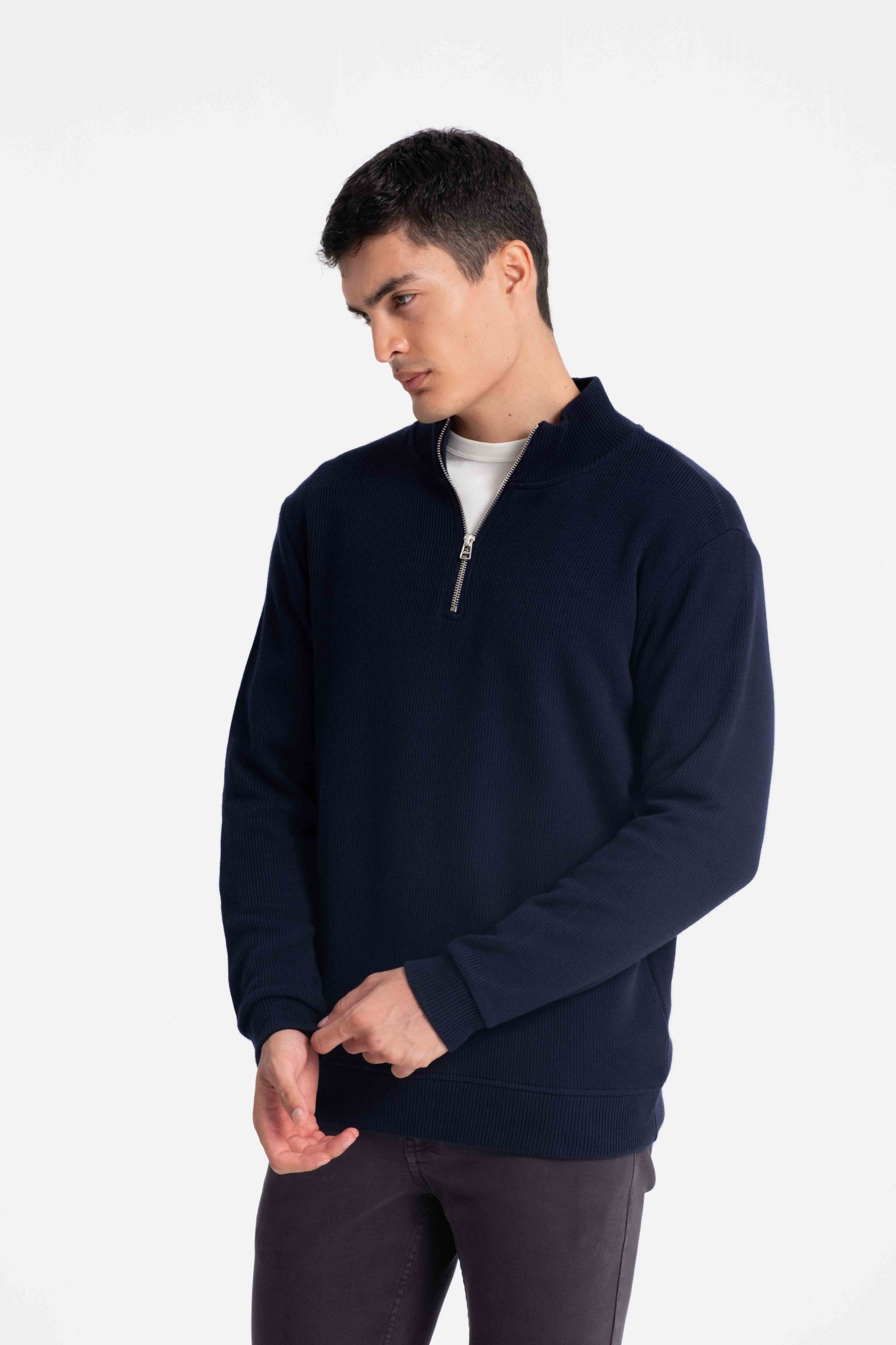 9551 JS DİK YAKA GİPELİ SELANİK SWEAT -R - Color: LACİVERT