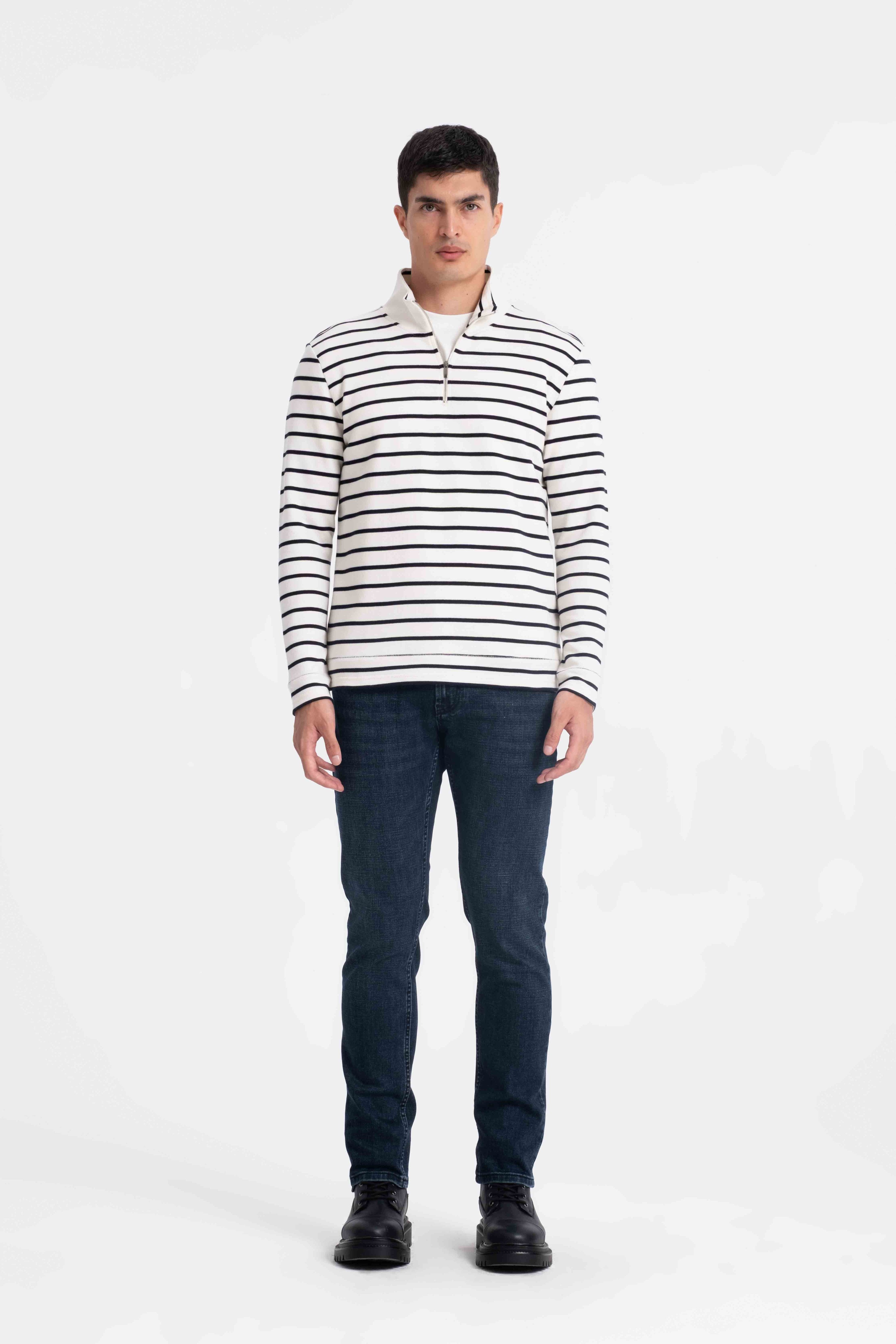 9558 JS DİK YAKA FERMUARLI RİNGEL SWEAT -R - Color: LACİVERT
