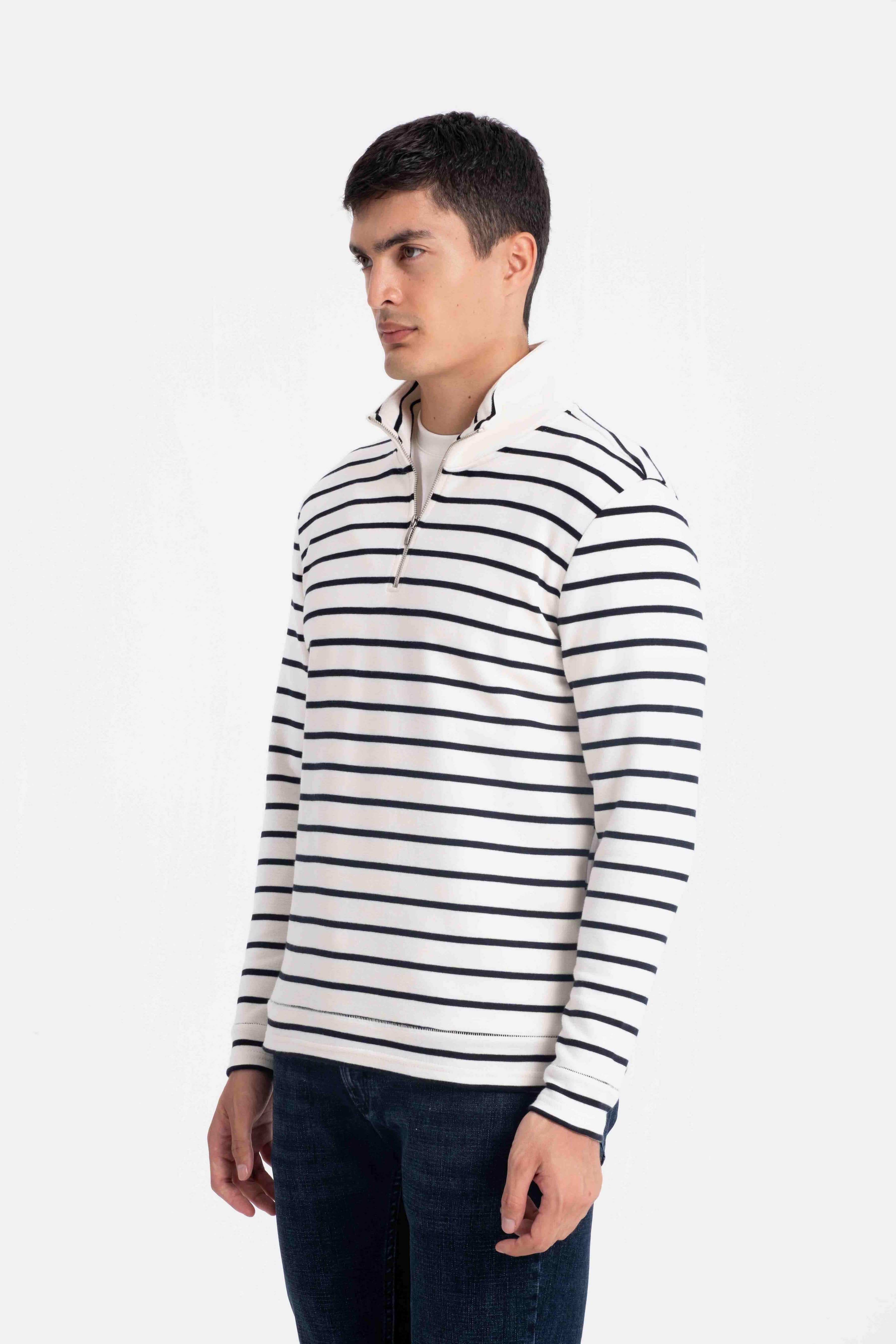 9558 JS DİK YAKA FERMUARLI RİNGEL SWEAT -R - Color: LACİVERT