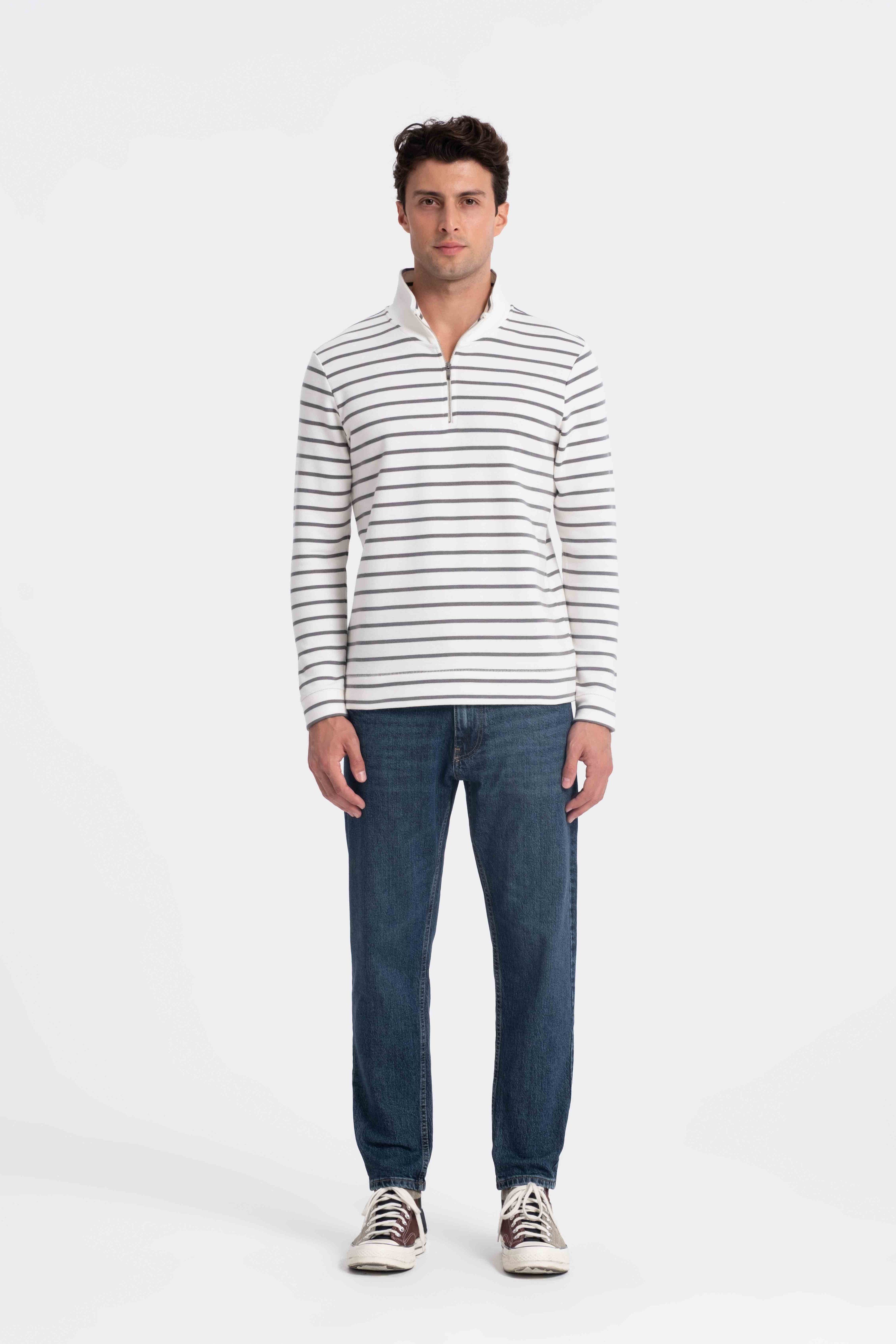 9558 JS DİK YAKA FERMUARLI RİNGEL SWEAT -R - Color: A.HAKI