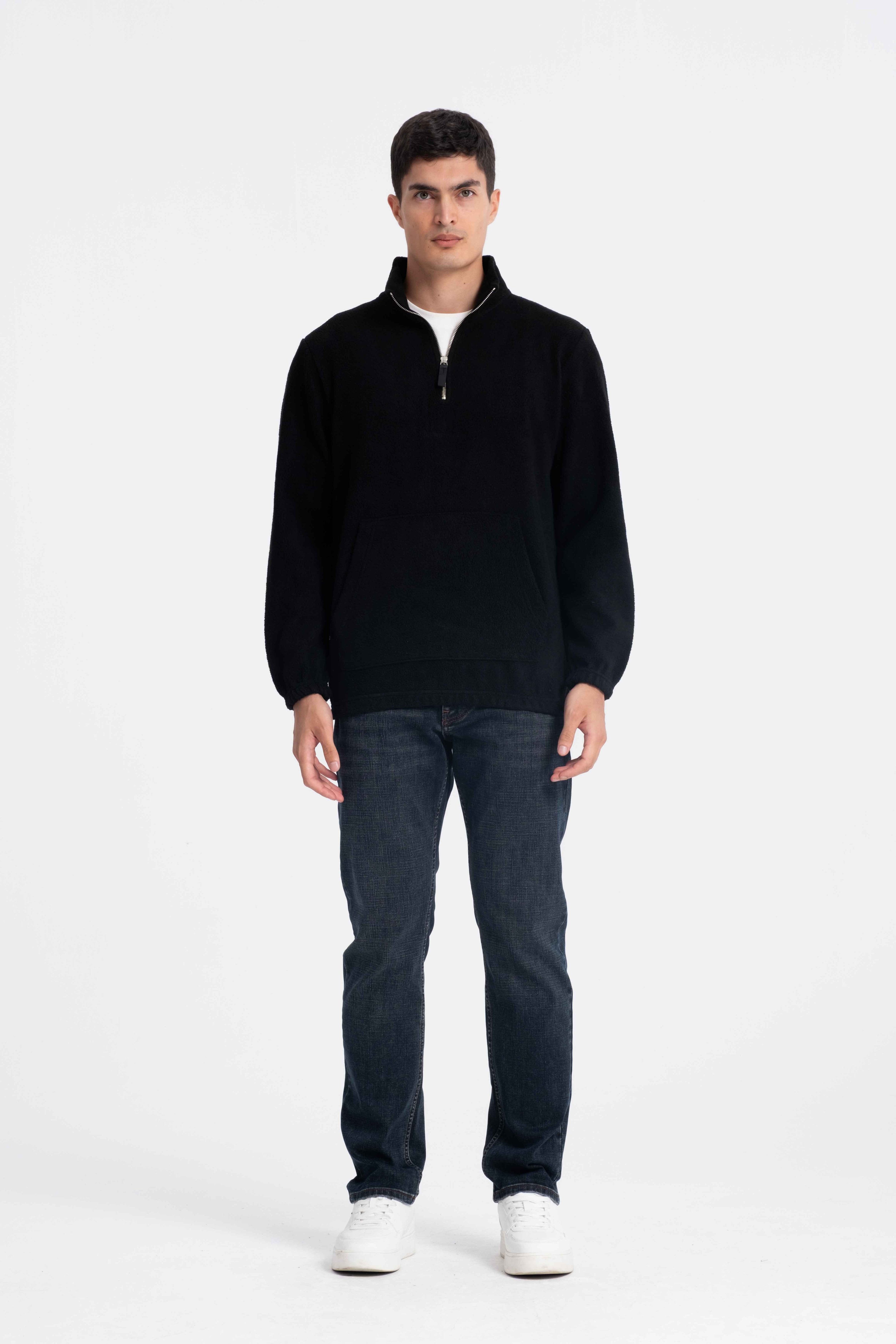 9581 JS DİK YAKA KANGURU  İNTERSOFT SWEAT -R - Color: SİYAH
