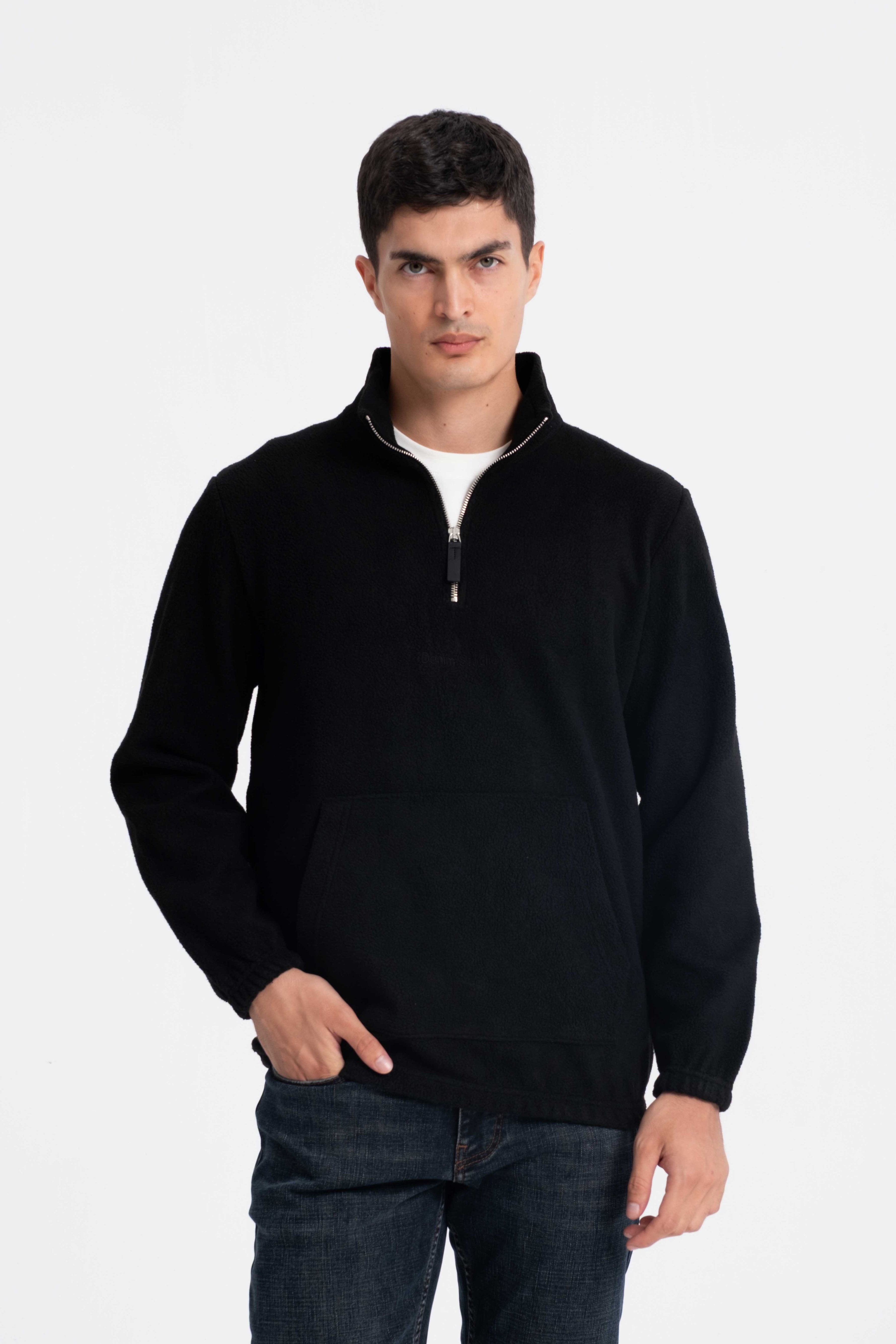 9581 JS DİK YAKA KANGURU  İNTERSOFT SWEAT -R - Color: SİYAH