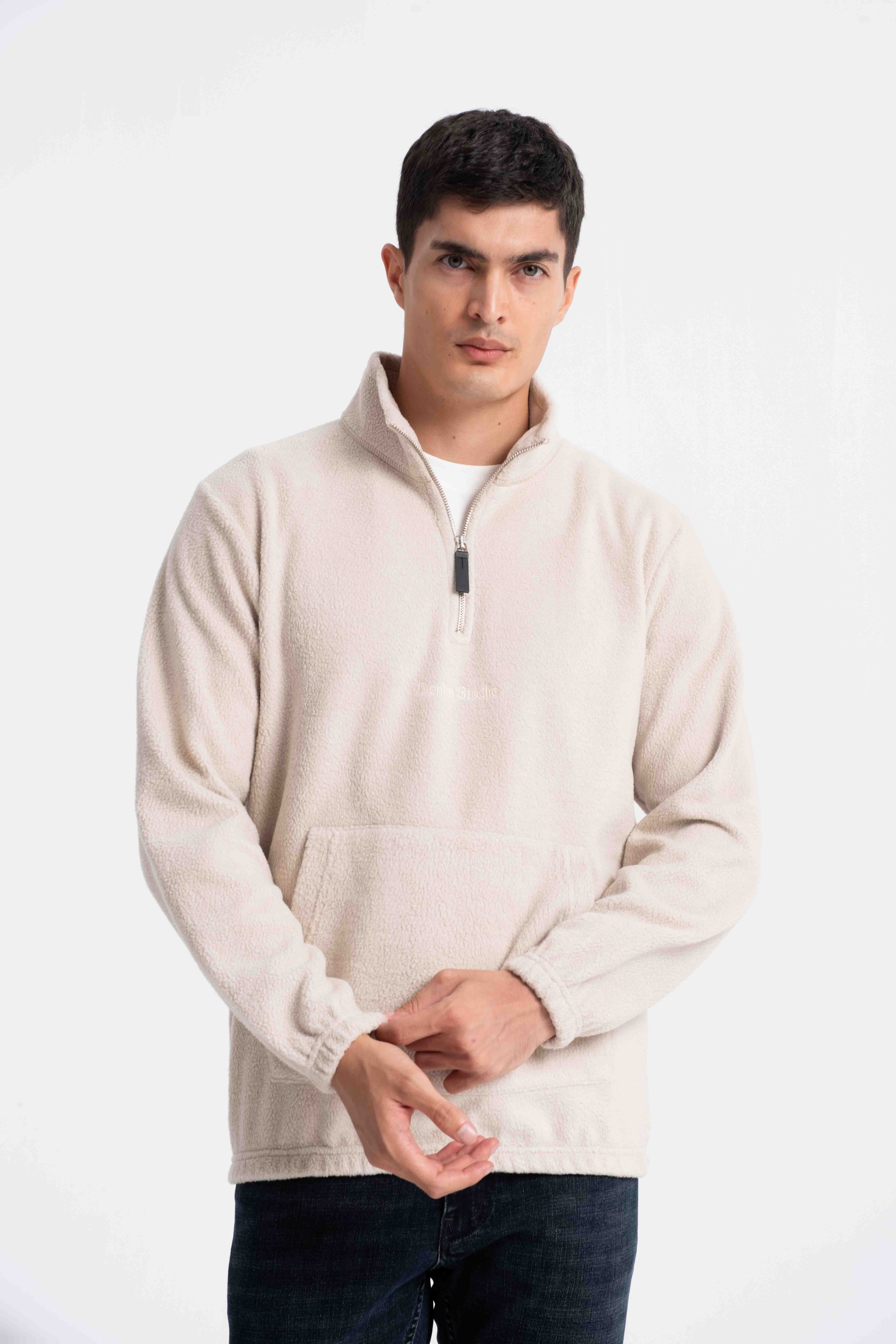 9581 JS DİK YAKA KANGURU  İNTERSOFT SWEAT -R - Color: KUM BEJİ