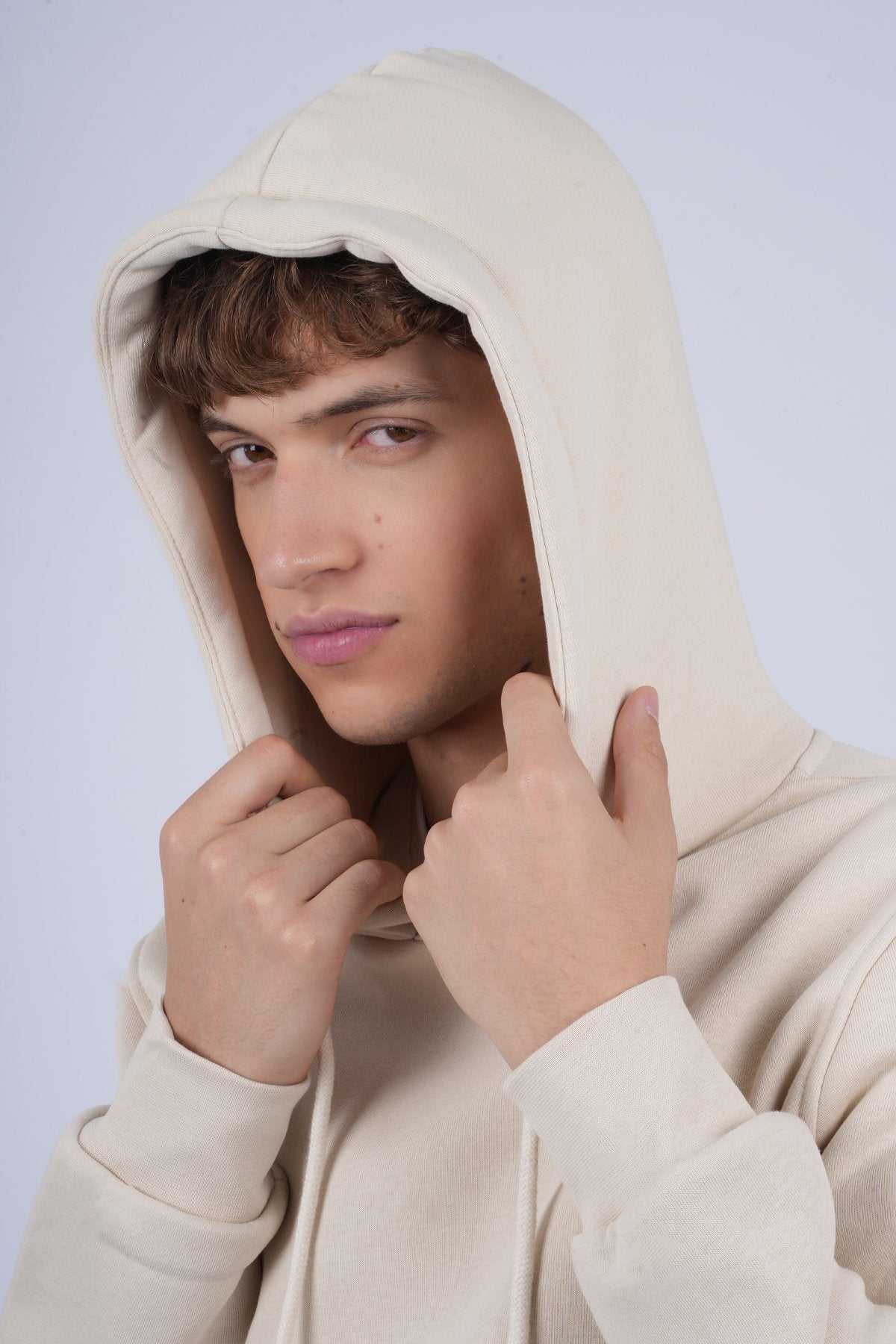 9506 JS KAPŞONLU 3 İPLİK SWEAT -R - Color: KREM