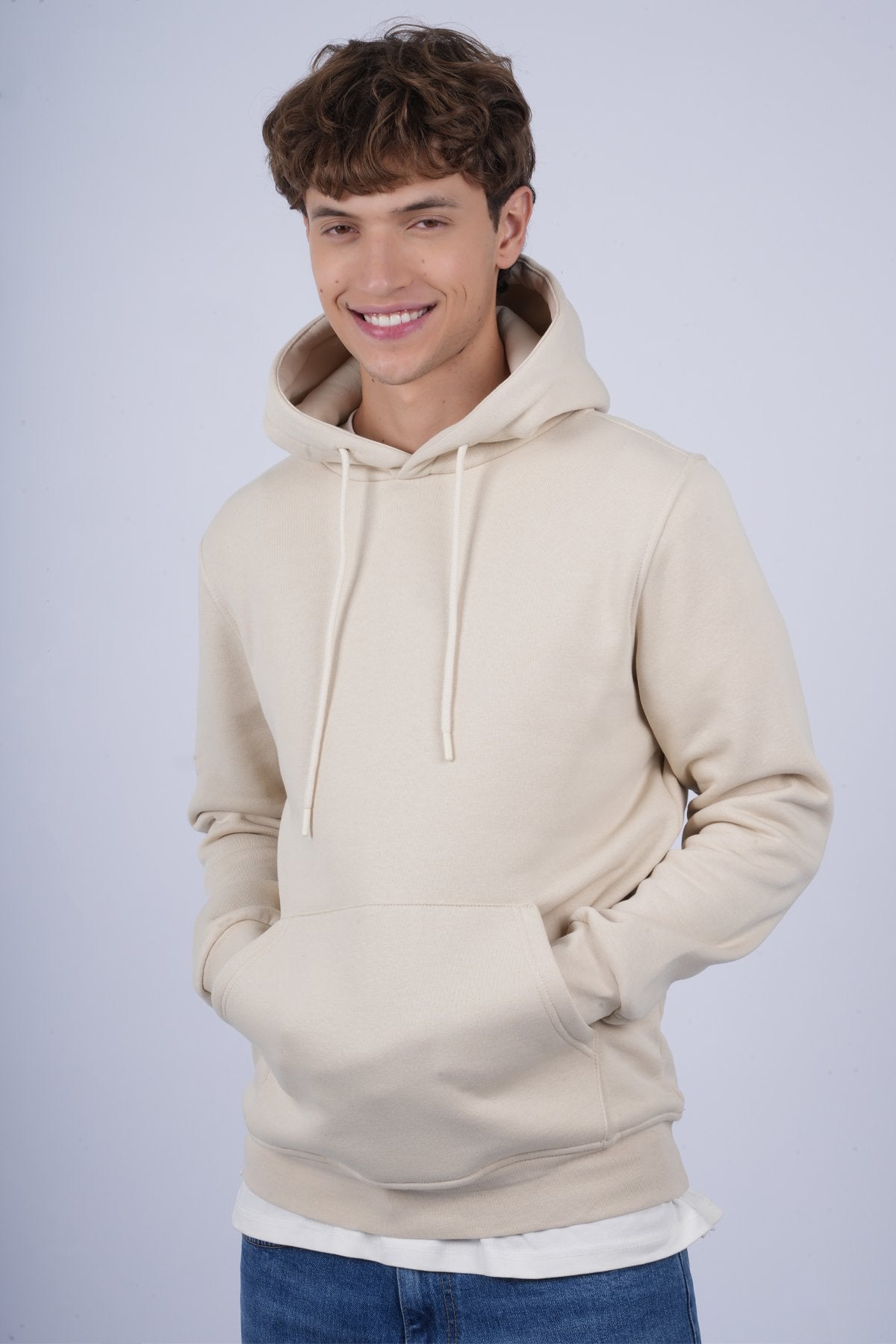 9506 JS KAPŞONLU 3 İPLİK SWEAT -R - Color: KREM