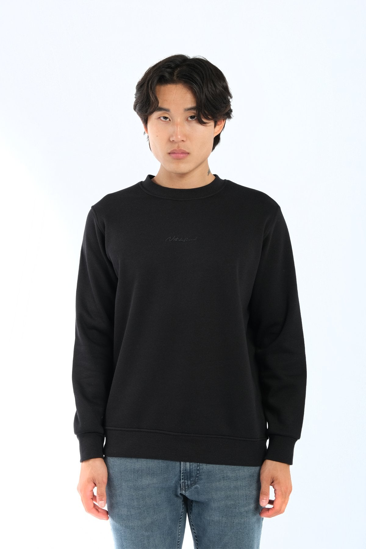 9507 JS 0 YAKA ENJ BASKI  3 İPLİK SWEAT -WS - Color: SİYAH