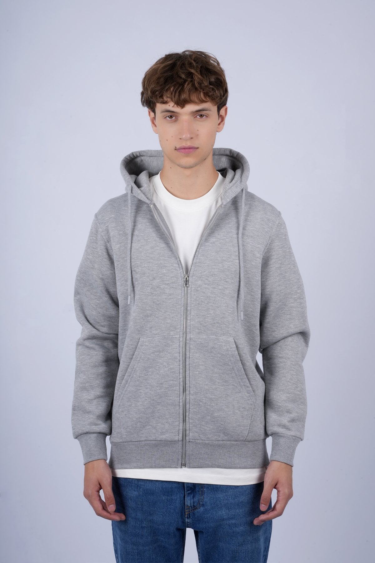 9508 JS KAPŞONLU HIRKA 3 İPLİK BASİC -WS - Color: GRİ MELANJ