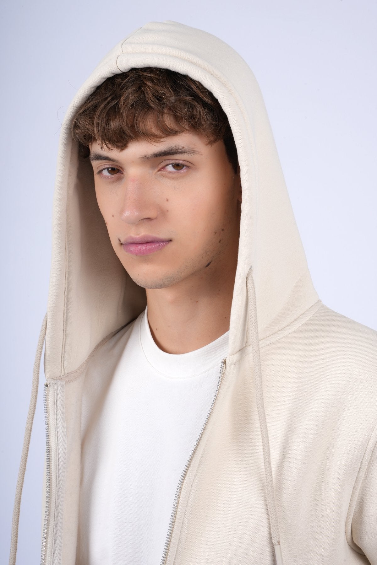 9508 JS KAPŞONLU HIRKA 3 İPLİK BASİC -WS - Color: KREM