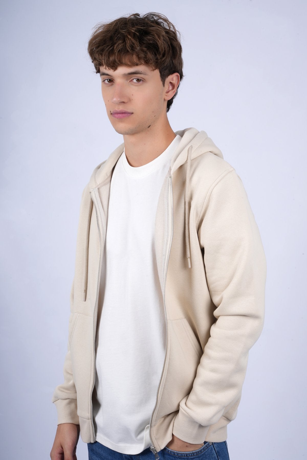 9508 JS KAPŞONLU HIRKA 3 İPLİK BASİC -WS - Color: KREM