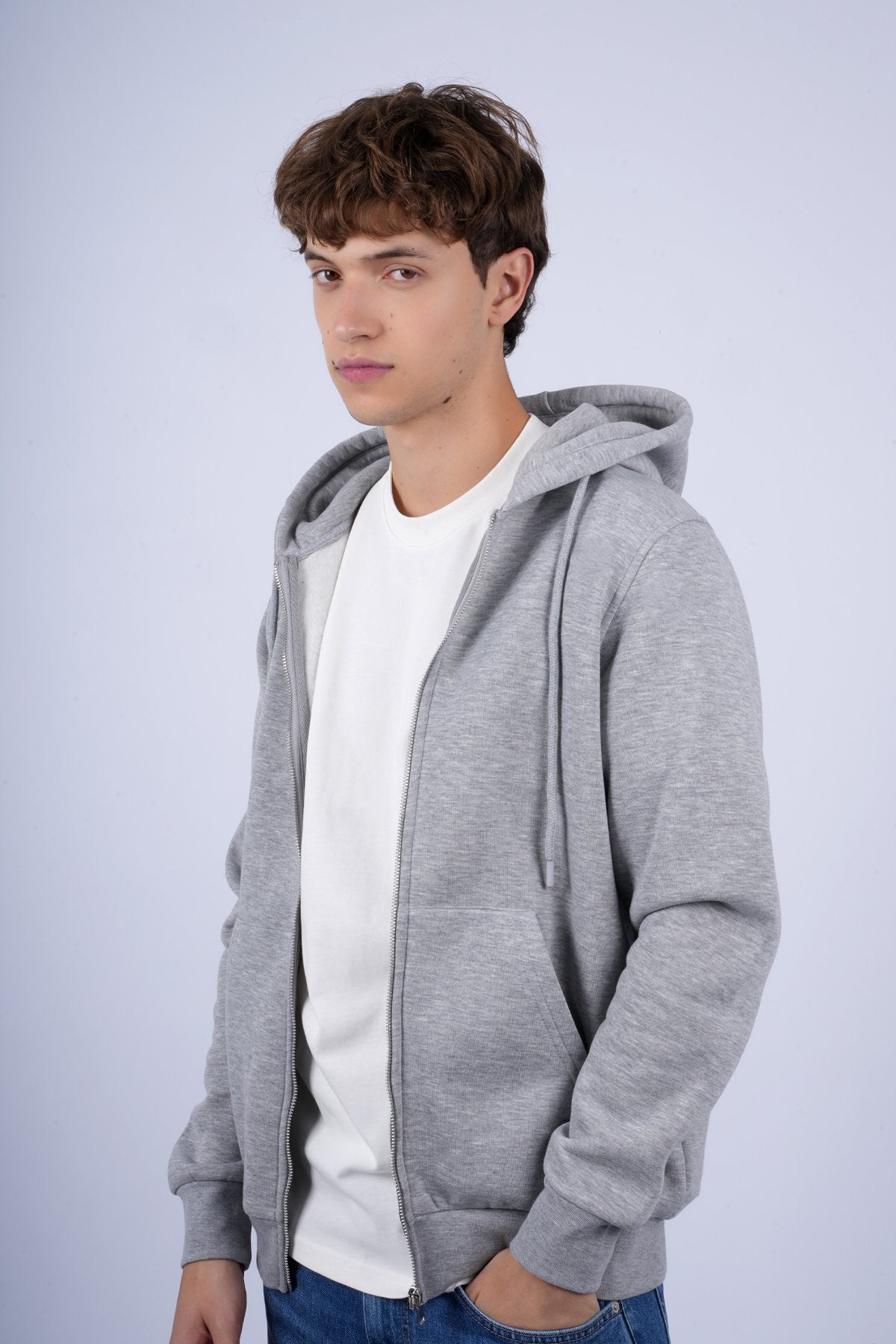 9508 JS KAPŞONLU HIRKA 3 İPLİK BASİC -R - Color: GRİ MELANJ