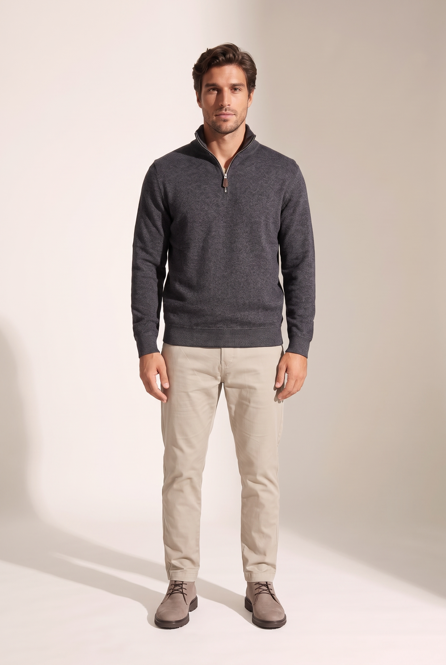 Dik Yaka Fermuarlı Muline Selanik Sweat (6228)