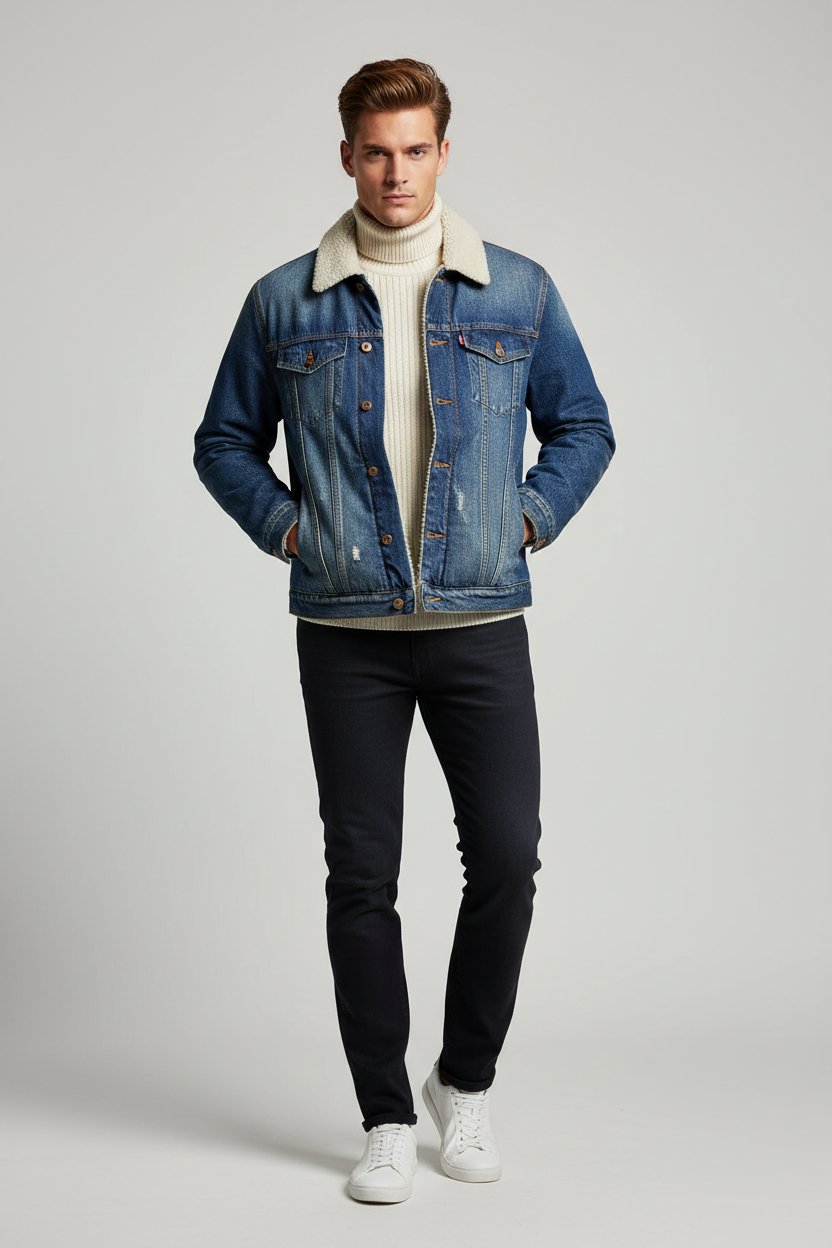 ince dikey formatta kot ceket görseli istiyorum manken üzerinde olmalı